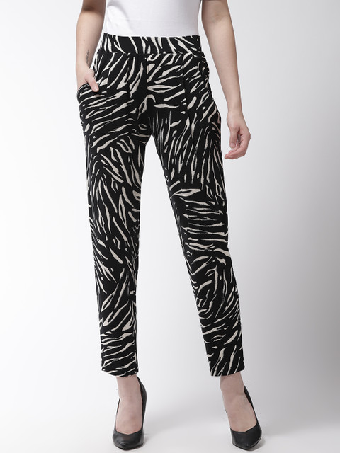 

Marks & Spencer Women Black & Off-White Regular Fit Printed Trousers