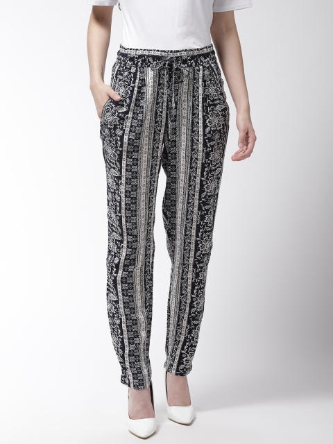 Marks & Spencer Women Navy Blue & White Regular Fit Peg Trousers