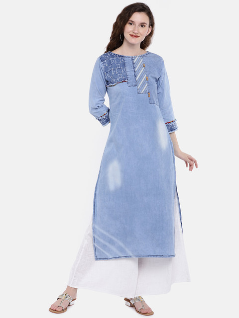 

Pisara Women Blue Solid Straight Kurta