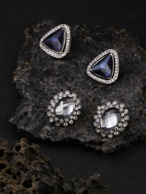 

YouBella Women Set of 2 Stone-Studded Handcrafted Studs, Silver