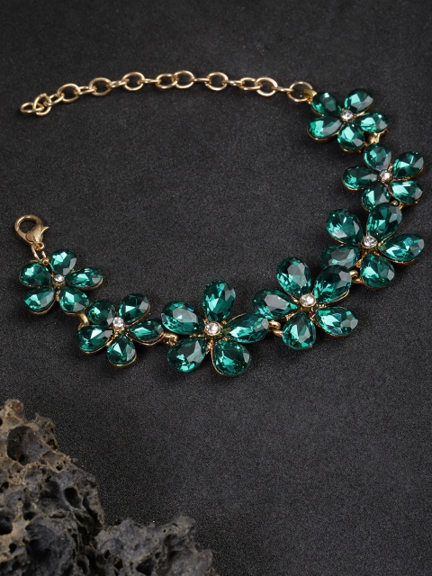 

YouBella Green Gold-Plated Stone-Studded Floral Shaped Link Bracelet