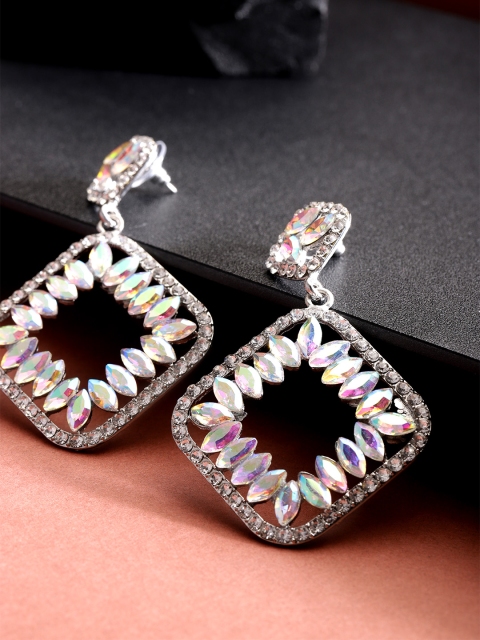 

YouBella Silver-Plated Stone-Studded Handcrafted Square Drop Earrings