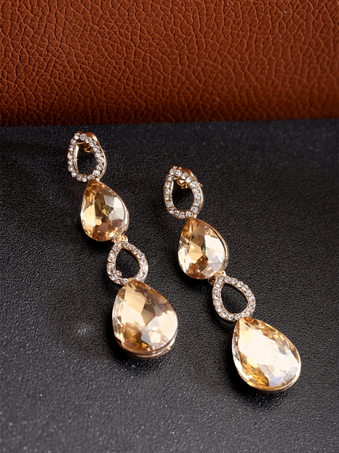 

YouBella Brown Stone-Studded Handcrafted Teardrop Earrings