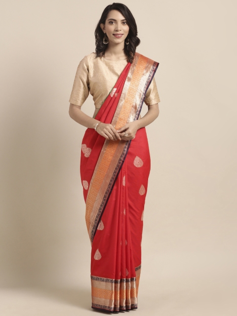 

Varkala Silk Sarees Red & Gold-Toned Silk Blend Woven Design Kanjeevaram Saree