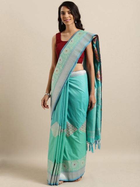 

Varkala Silk Sarees Turquoise Blue Katan Silk Blend Woven Design Kanjeevaram Saree