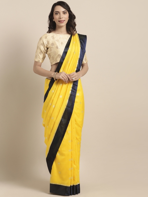 

Varkala Silk Sarees Yellow & Navy Blue Woven Design Saree