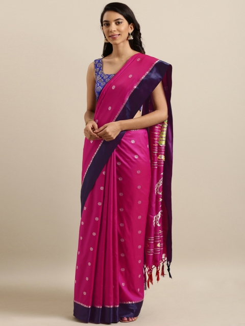 

Varkala Silk Sarees Pink & Navy Blue Silk Blend Woven Design Saree