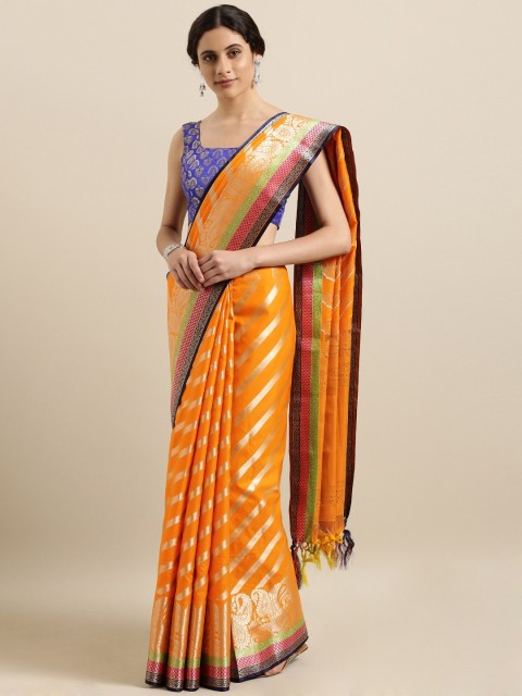 

Varkala Silk Sarees Orange & Gold Toned Katan Silk Blend Saree