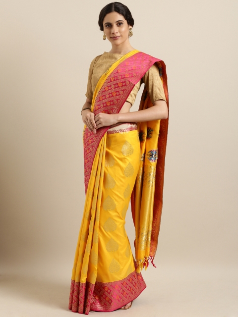 

Varkala Silk Sarees Yellow & Pink Katan Silk Blend Woven Design Kanjeevaram Saree