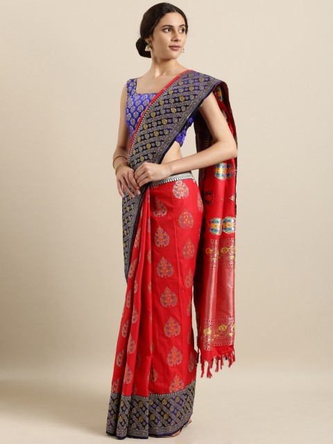 

Varkala Silk Sarees Red & Navy Blue Silk Blend Woven Design Kanjeevaram Saree