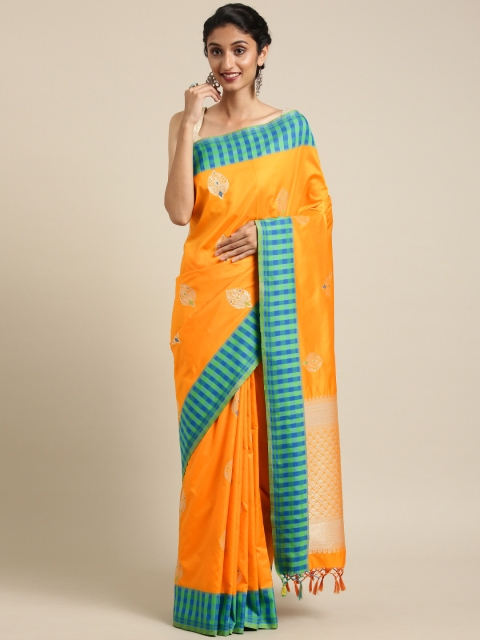 

Varkala Silk Sarees Orange & Yellow Dual Tone Silk Blend Kanjeevaram Saree