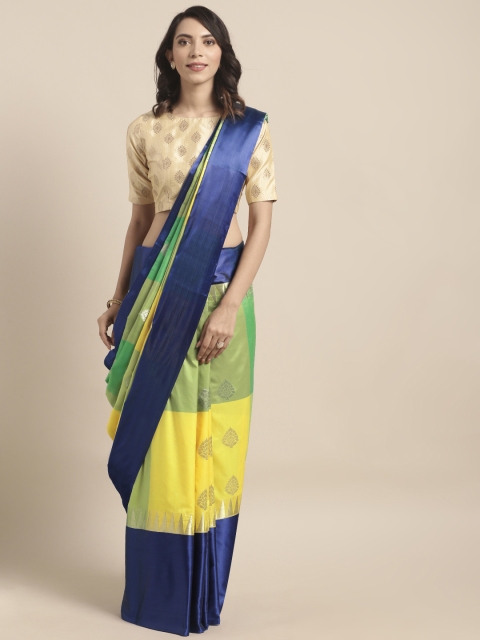 

Varkala Silk Sarees Green & Yellow Woven Design Kanjeevaram Silk Blend Saree