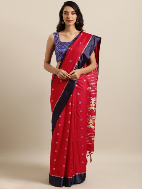 

Varkala Silk Sarees Red & Navy Blue Woven Design Katan Silk Blend Saree