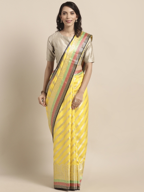 

Varkala Silk Sarees Yellow & Gold-toned Silk Blend Woven Design Leheriya Saree