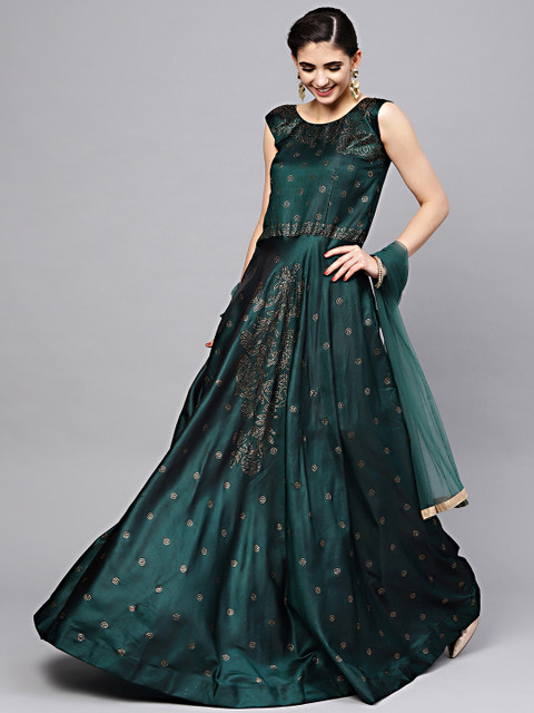 

Chhabra 555 Women Made to Measure Green Embellished Cocktail Gown with Dupatta
