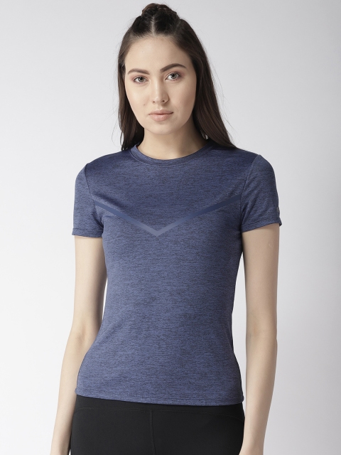 

Fitkin Women Navy Blue Printed Round Neck Slim Fit Quick Dry T-shirt
