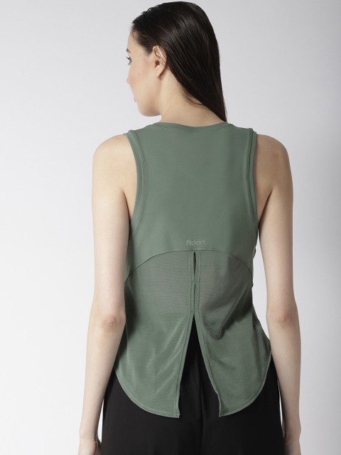 

Fitkin Women Olive Green Solid Quick Dry Relaxed Fit Tank Top