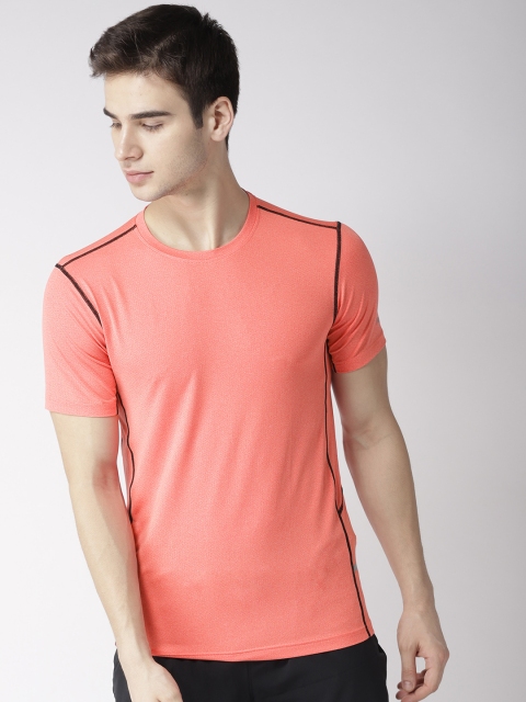 

Fitkin Men Neon Orange Solid Round Neck T-shirt