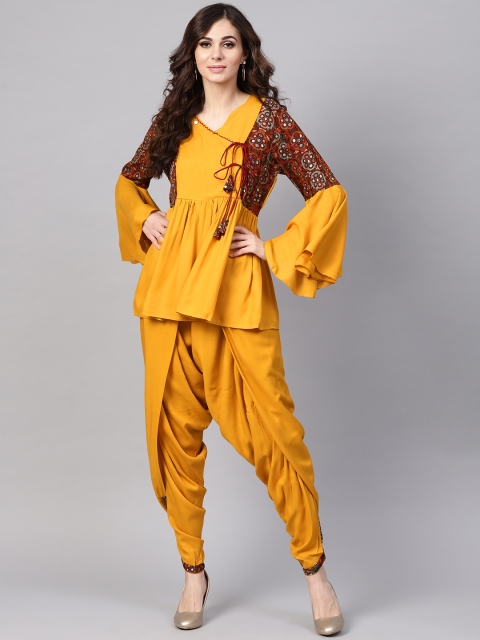 

Shree Women Mustard Yellow & Red Printed Kurti with Dhoti Pants