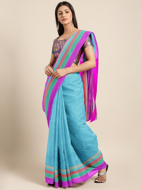 

Pisara Turquoise Blue Silk Cotton Woven Design Chanderi Saree