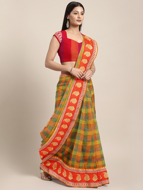 

Pisara Olive Green & Mustard Yellow Silk Cotton Woven Design Kanjeevaram Saree