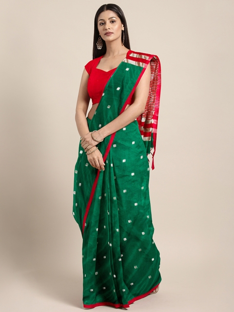 

Pisara Green Silk Cotton Woven Design Banarasi Saree