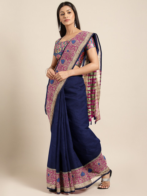 

Pisara Navy Blue Silk Cotton Woven Design Kanjeevaram Saree