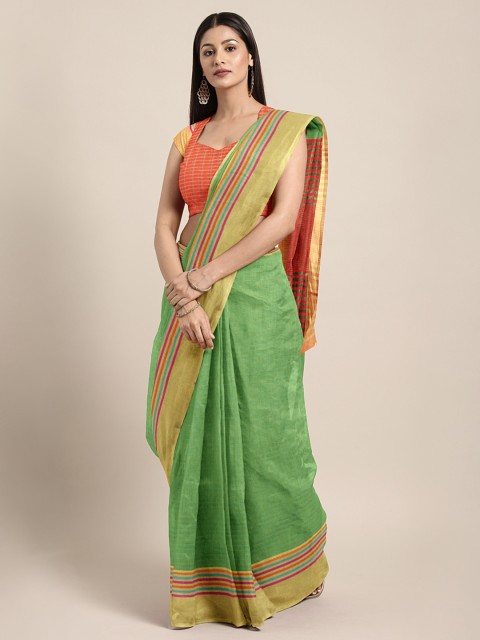 

Pisara Women Olive Green Silk Cotton Woven Design Chanderi Saree
