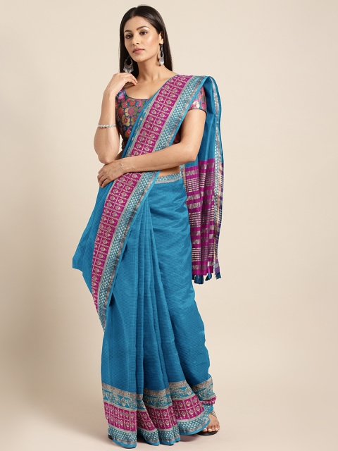 

Pisara Blue Silk Cotton Woven Design Kanjeevaram Saree