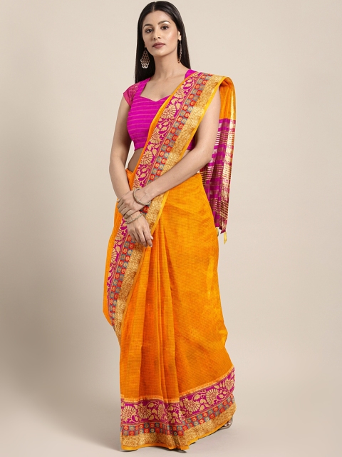 

Pisara Mustard Yellow Silk Cotton Solid Kanjeevaram Saree