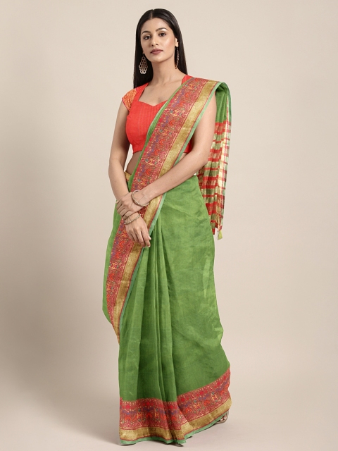 

Pisara Olive Green Silk Cotton Woven Design Kanjeevaram Saree