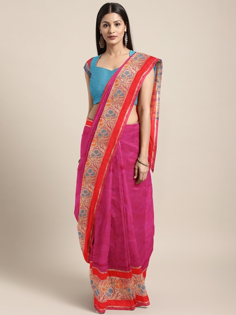 

Pisara Pink Silk Cotton Solid Kanjeevaram Saree