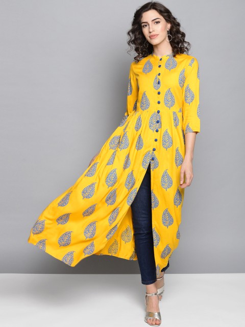 

STREET 9 Women Yellow & Blue Printed A-Line Kurta