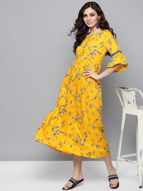 

STREET 9 Women Yellow & Blue Printed A-Line Dress