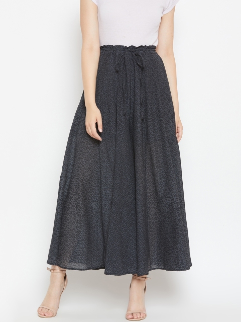 

I AM FOR YOU Women Charcoal Grey & Black Printed Flared Palazzos