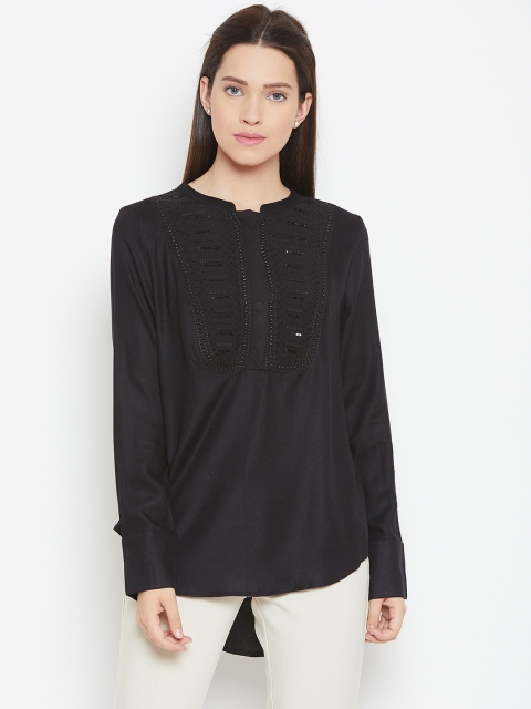 

I AM FOR YOU Women Black Embellished Shirt Style Top