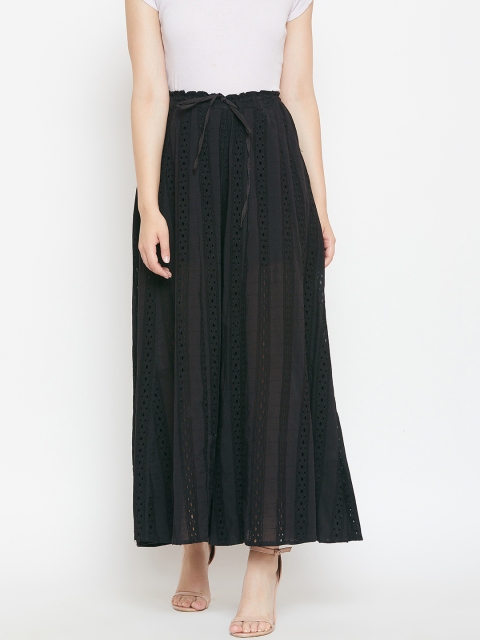 

I AM FOR YOU Women Black Schiffli Embroidered Flared Palazzos
