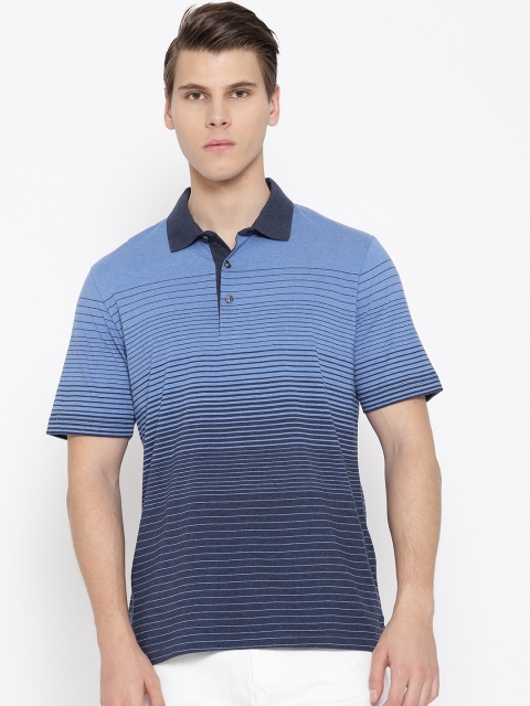 

Marks & Spencer Men Blue Striped Dyed Polo Collar T-shirt