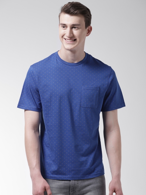 

Marks & Spencer Men Blue & Mustard Yellow Printed Round Neck T-shirt