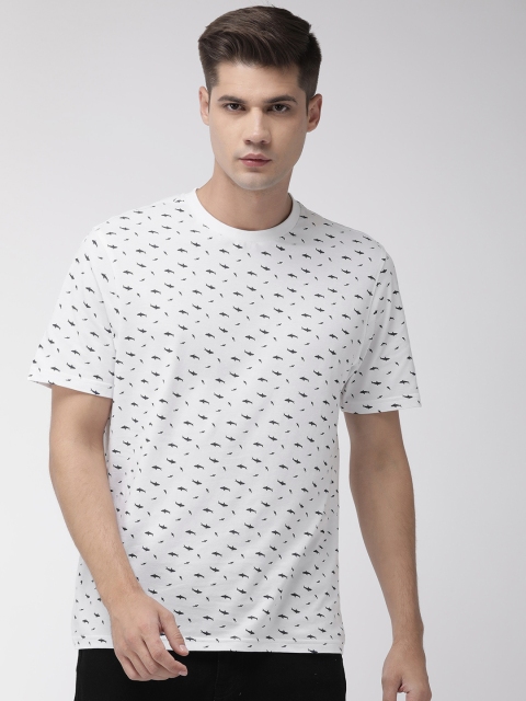 

Marks & Spencer Men White & Navy Blue Printed Round Neck T-shirt