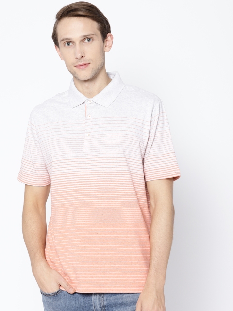 

Marks & Spencer Men Grey Melange & Peach-Coloured Striped Polo Collar T-shirt