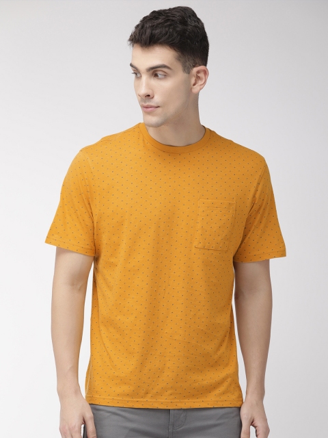 

Marks & Spencer Men Mustard Yellow & Navy Blue Printed Round Neck T-shirt