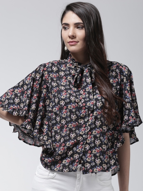 

Madame Women Black & Pink Printed Shirt Style Top