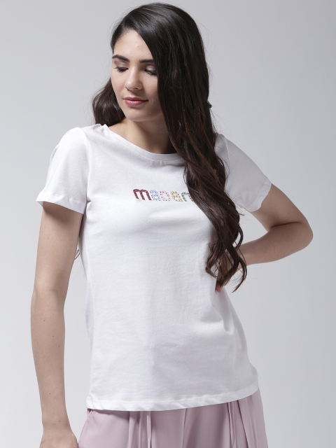 

Madame Women White Solid Round Neck T-shirt