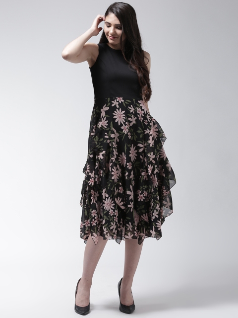 

Madame Women Black Printed & Printed Fit & Flare Dress