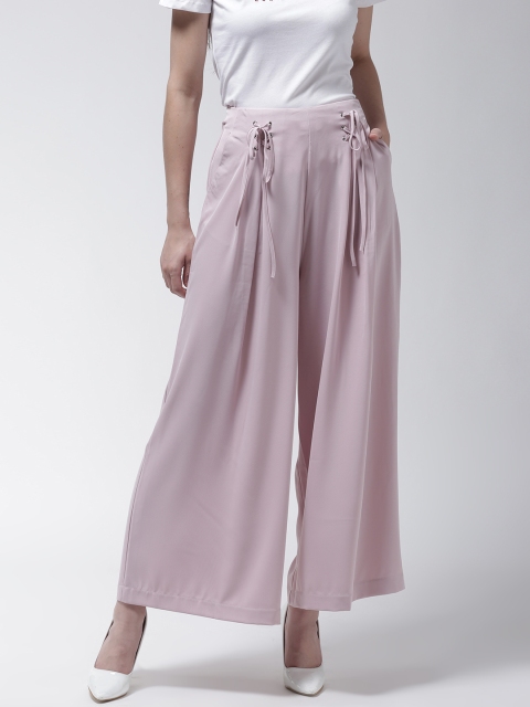

Madame Women Peach-Coloured Solid Straight Palazzos