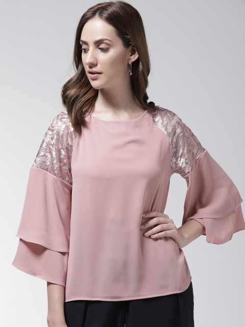 

Madame Women Pink Solid A-Line Top with Sequinned Detail