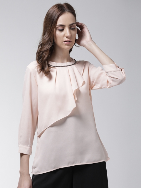 

Madame Women Peach-Coloured Solid Layered A-Line Top