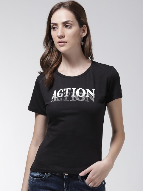 

Madame Women Black Printed Round Neck T-shirt