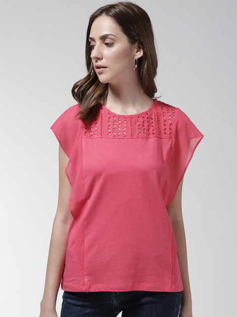 

Madame Women Pink Solid Pure Cotton Top